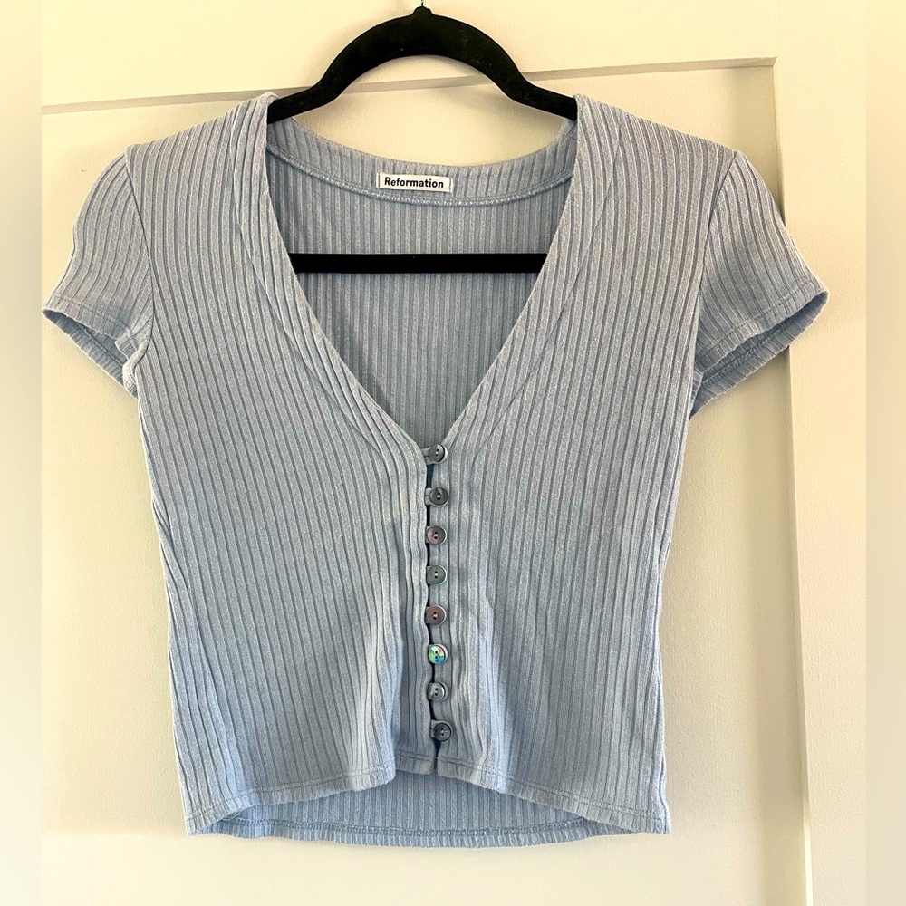 Reformation Nella knit top blue size SMALL